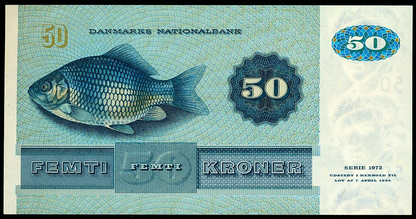 DENMARK P.50a 1972 50 Kroner AUNC