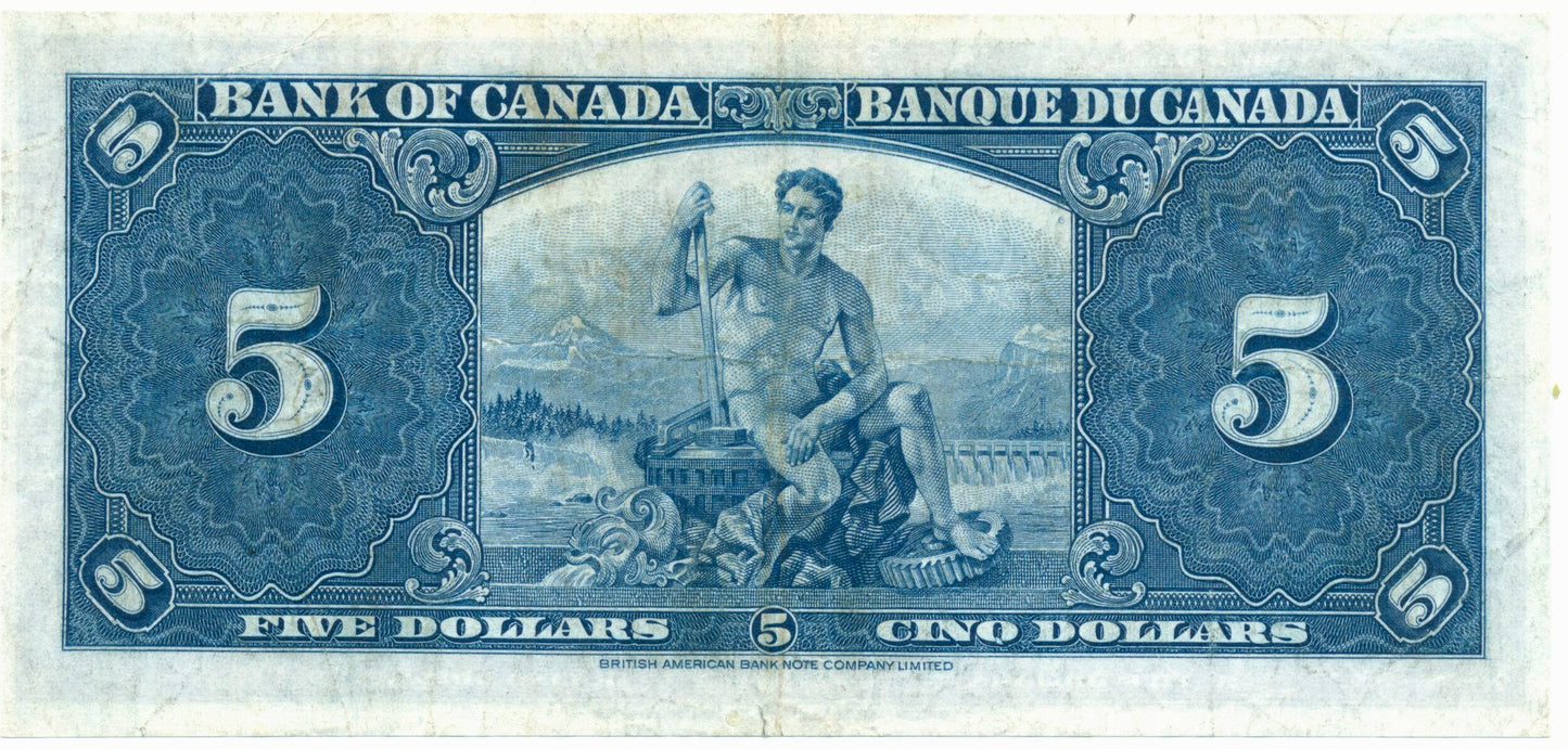 CANADA P.60b 1937 $5 Gordon, Towers VF U/C