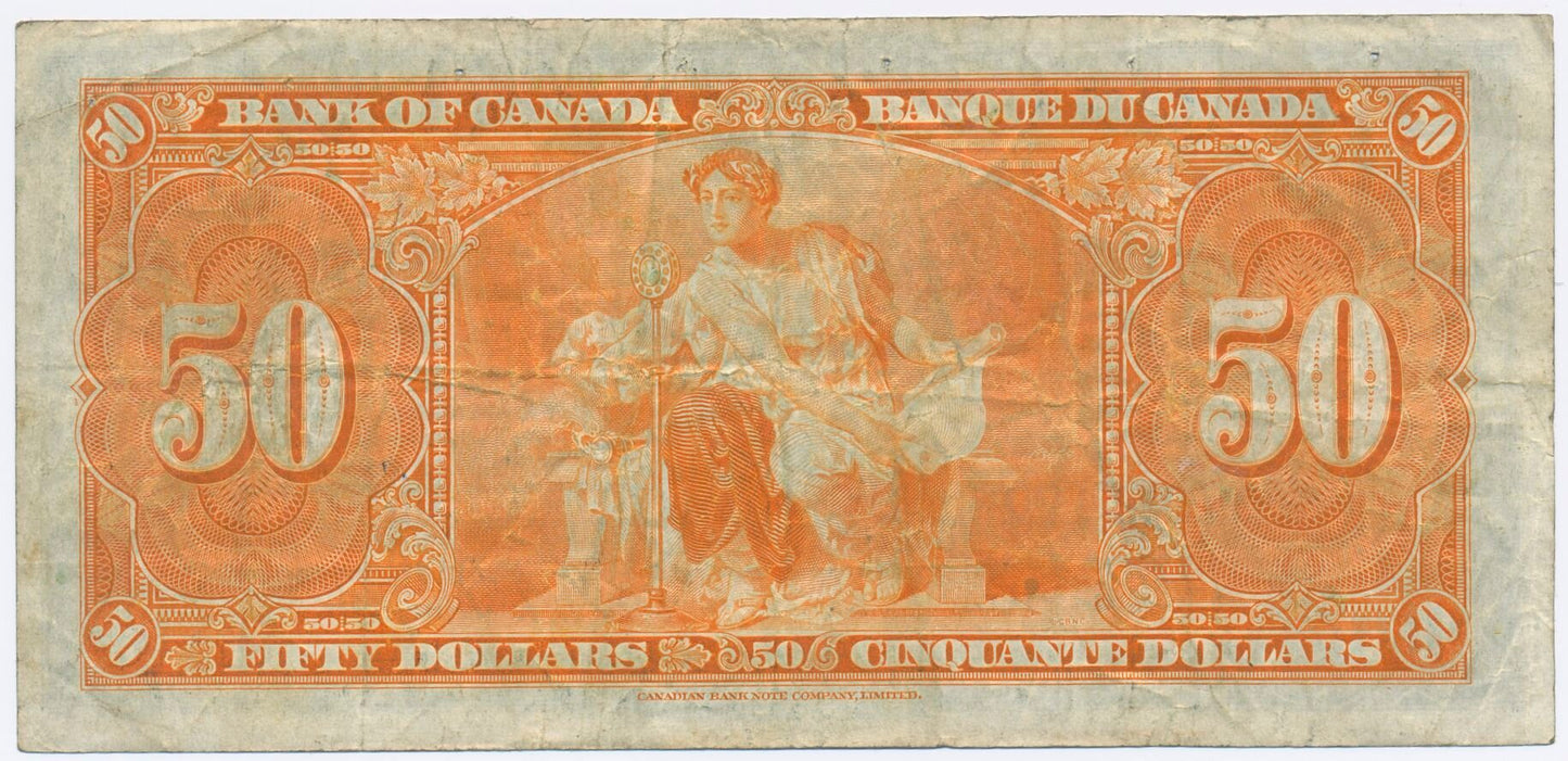 CANADA P.63c 1937 $50 Coyne, Towers VF 25