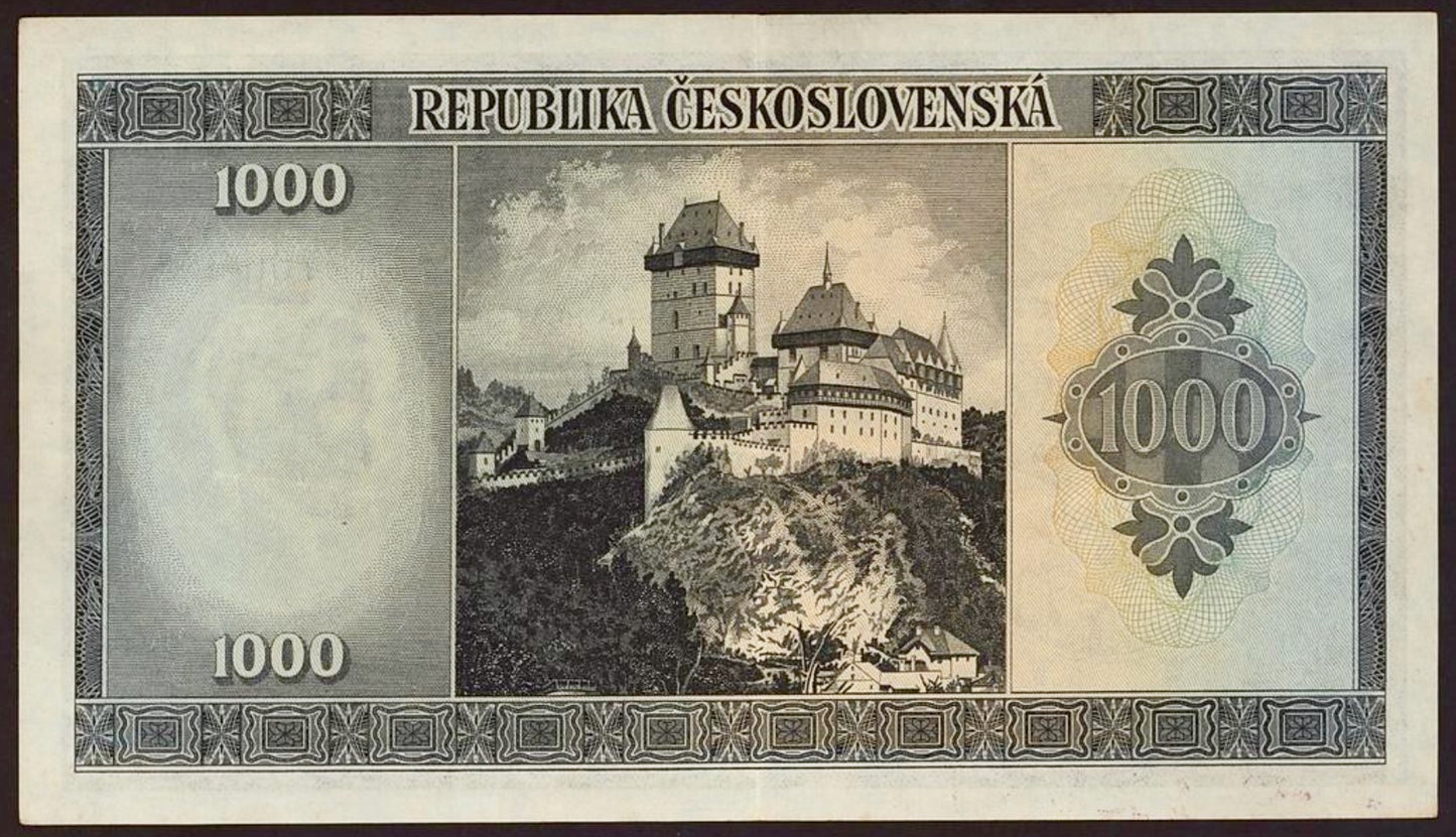CZECHOSLOVAKIA P.65 1945 1000 Koruna Choice VF