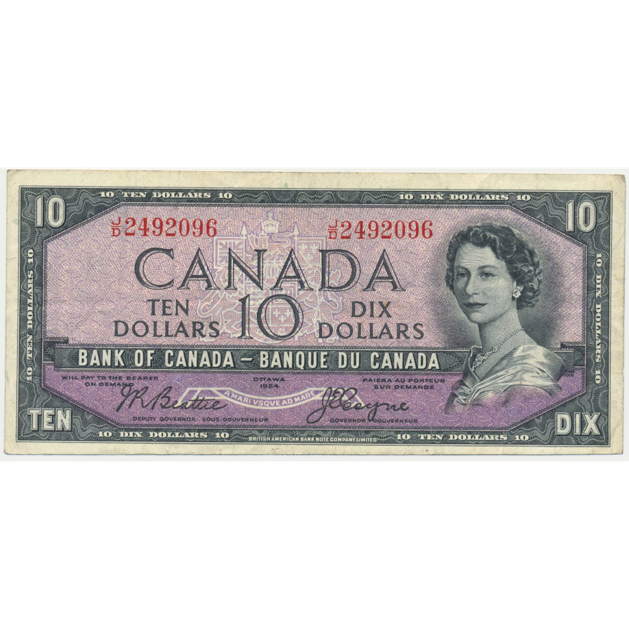 CANADA P.69b 1954 $10 Beattie, Coyne GVF J/D