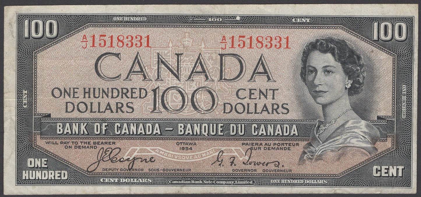 CANADA P.72a BC-35a 1954 $100 Coyne, Towers A/J VF 25