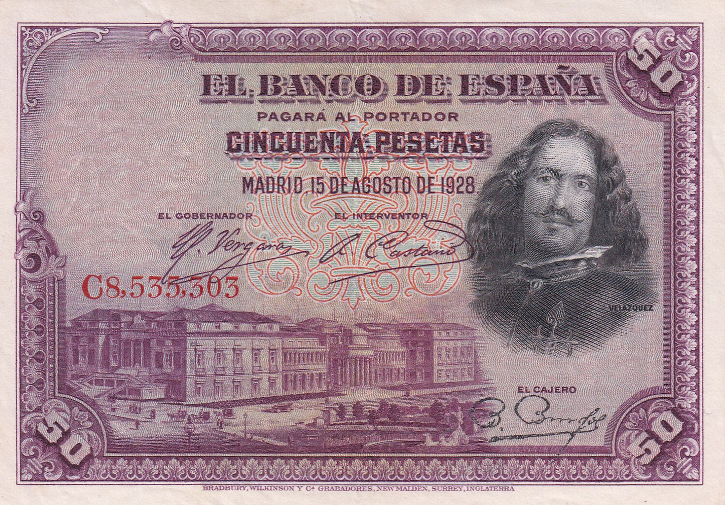 SPAIN P.75c 1928 50 Peseta EF