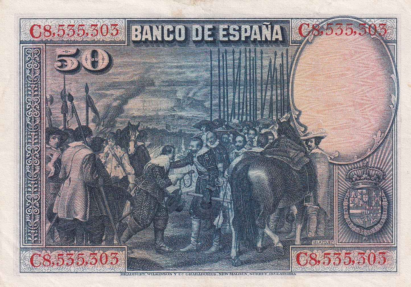 SPAIN P.75c 1928 50 Peseta EF