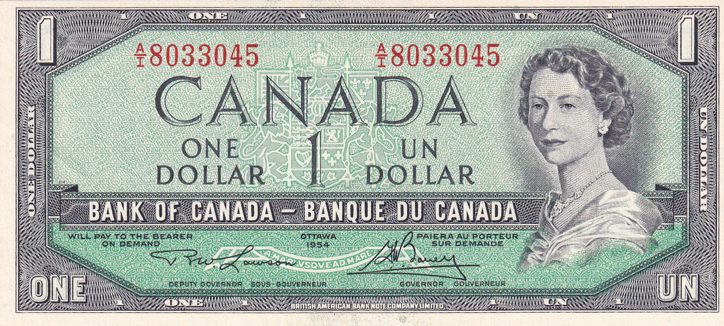 CANADA P.75d 1954 $1 Lawson, Bouey UNC A/I