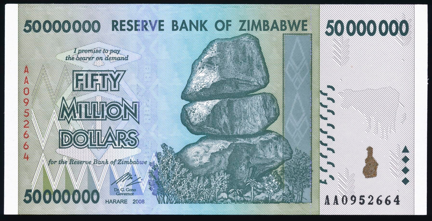 ZIMBABWE P.79 2008 50,000,000 (50m) Dollars UNC