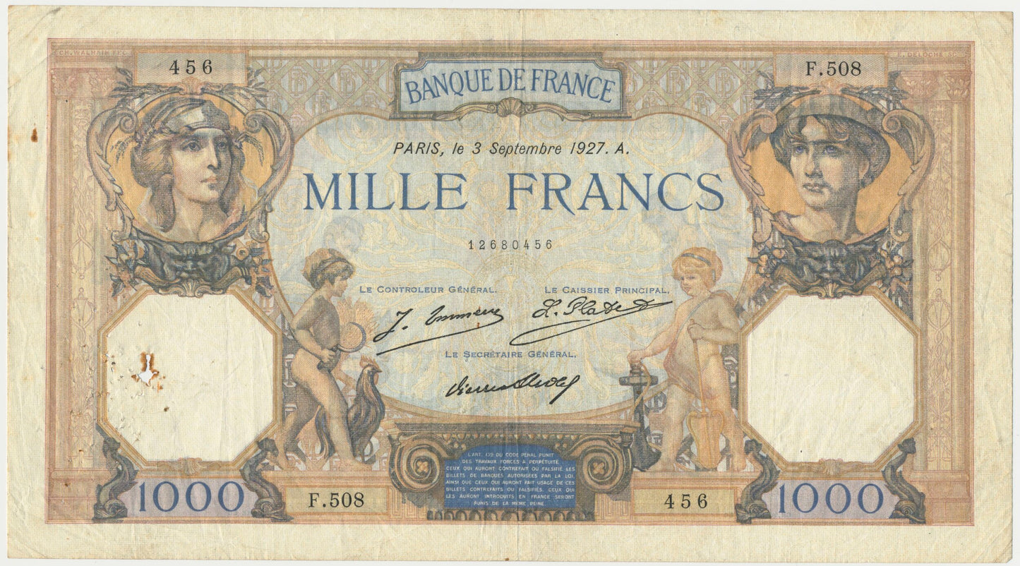 FRANCE P.79c France 1937 1000Fr Rousseau, Boyer, Strohl GF