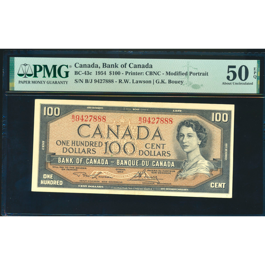 CANADA P.82c BC-43c 1954 $100 Lawson, Bouey EF B/J