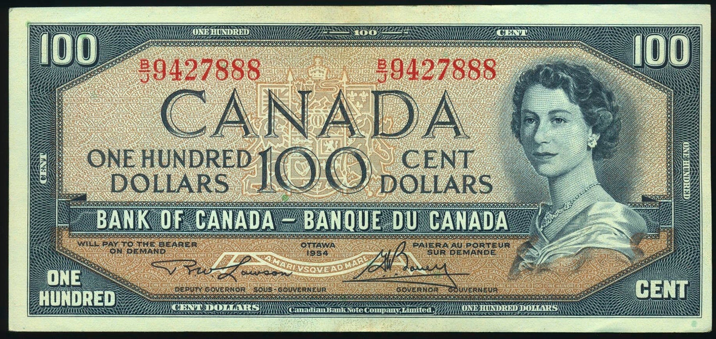 CANADA P.82c BC-43c 1954 $100 Lawson, Bouey EF B/J