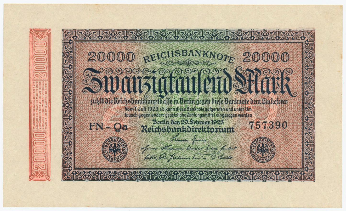 GERMANY P.85c 1923 20,000 Mark UNC