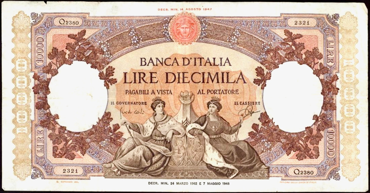 ITALY P.89d 1962 10,000 Lire AVF
