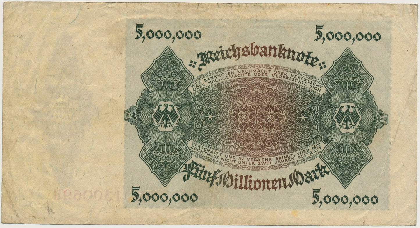 GERMANY P.90 1923 5,000,000 Mark GVF