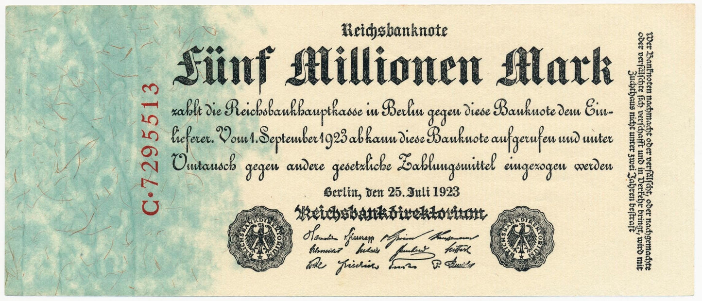 GERMANY P.95 1923 5,000,000 Mark UNC