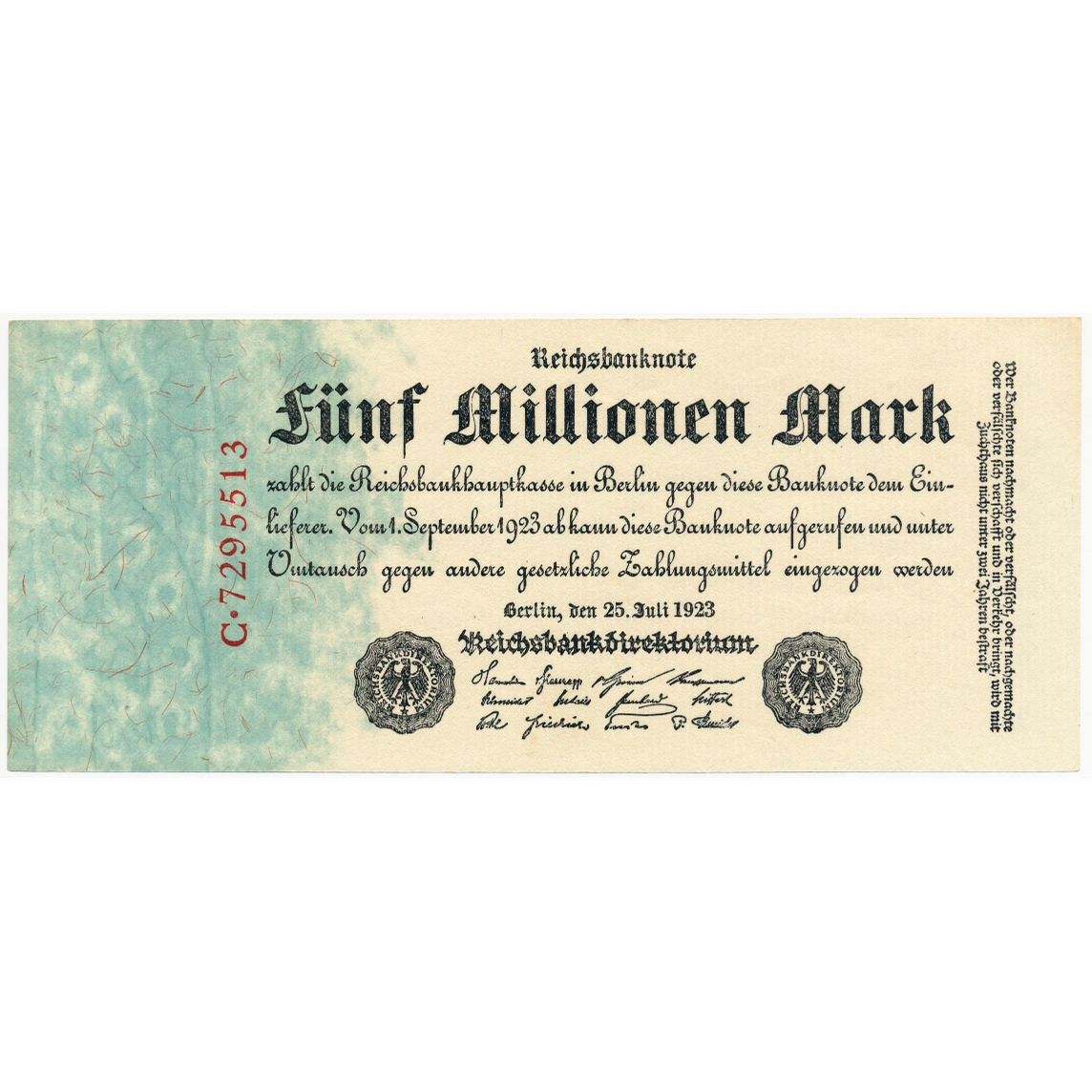 GERMANY P.95 1923 5,000,000 Mark UNC