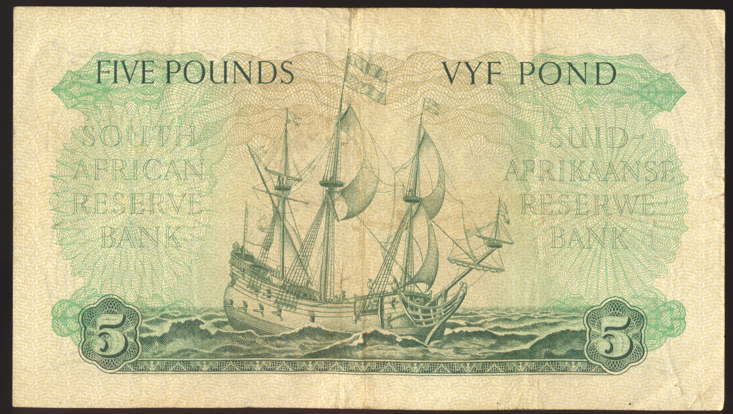 SOUTH AFRICA P.97c 1957 5 Pounds VF C/54