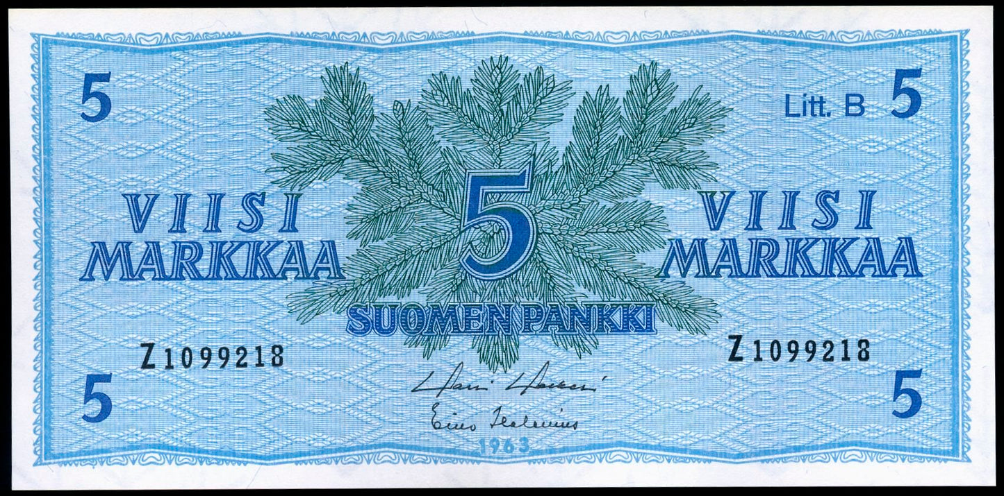 FINLAND P.99a 1963 5 Markkaa UNC Z