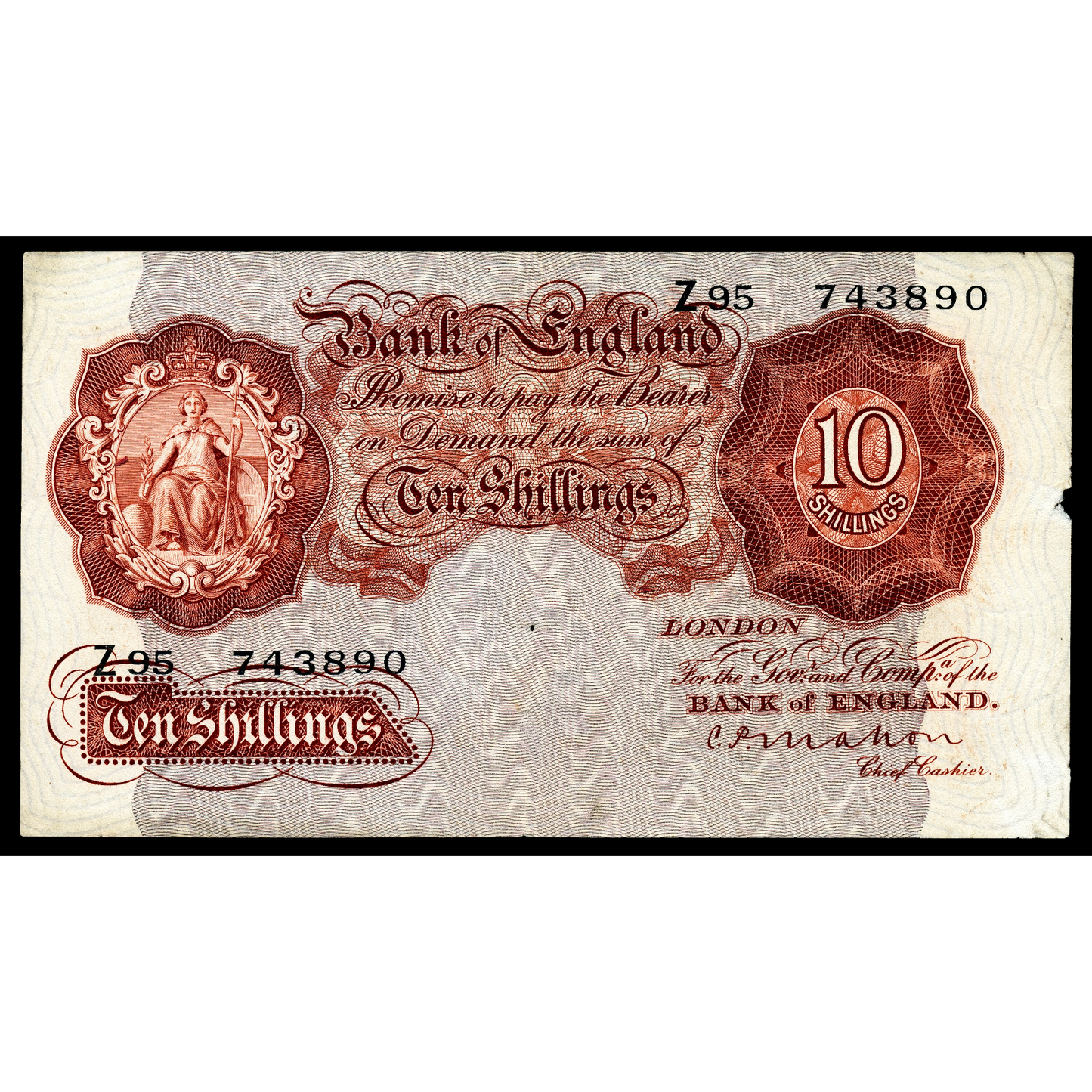 ENGLAND P.362.a B210 1928-1929 Mahon 10s NEF with tiny notch