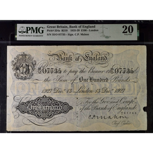 ENGLAND P.324 B219 1927 Mahon £100 35/O VF 20