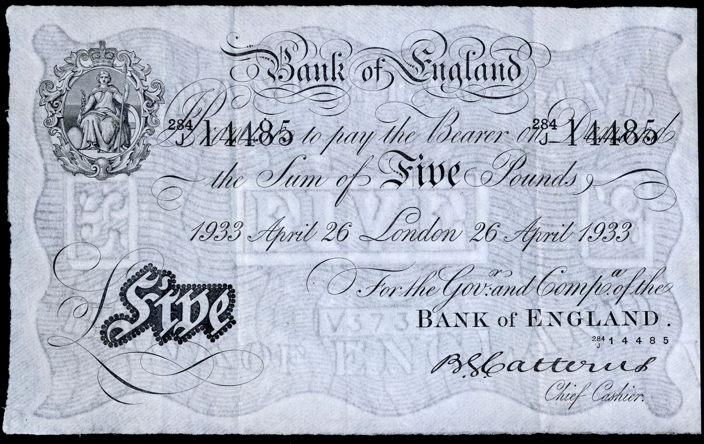 ENGLAND P.328a B228 1933 Catterns £5 284J EF 40 EPQ