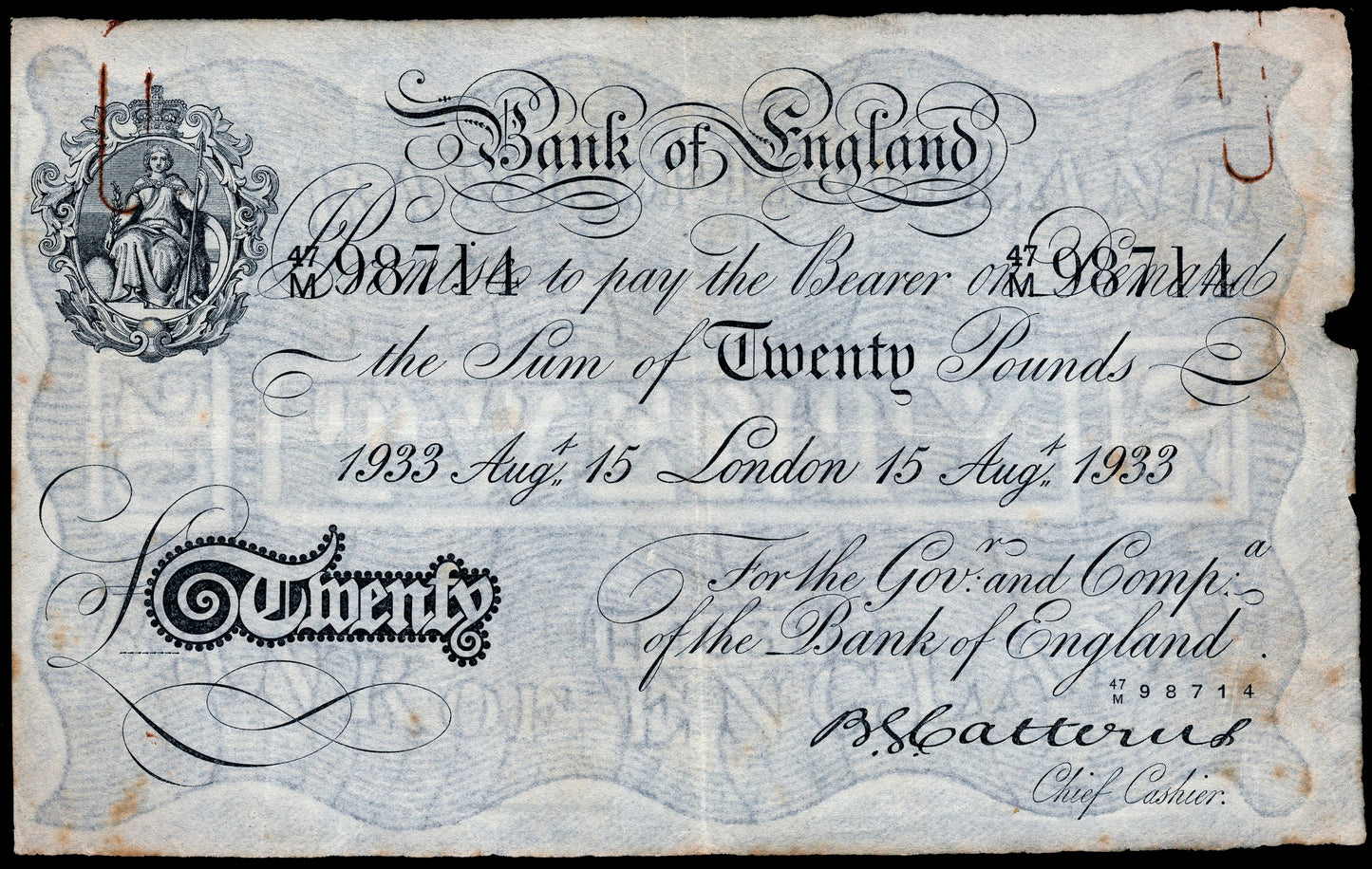 ENGLAND P.330 B230 1933 Catterns £20 VF