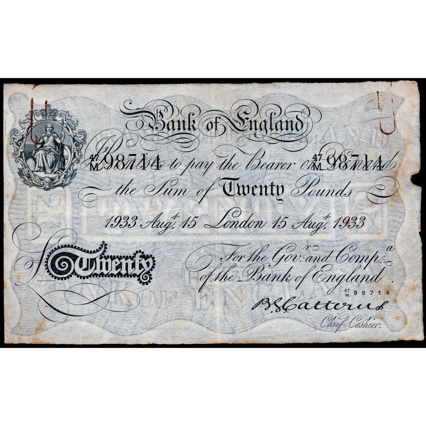 ENGLAND P.330 B230 1933 Catterns £20 VF