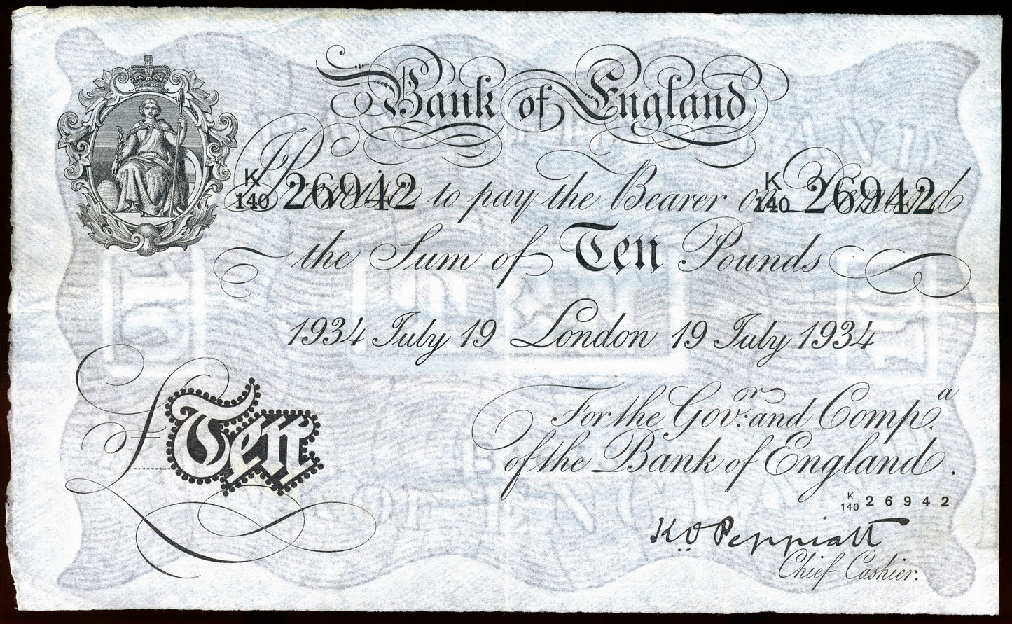 ENGLAND P.336a B242 1934 Early date Peppiatt £10 K140 Choice VF 35 EPQ