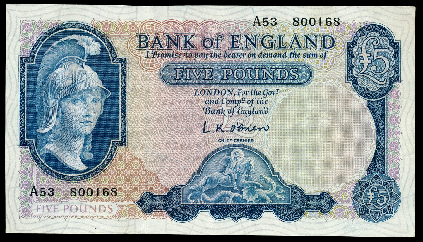ENGLAND P.371 B277 1957-1961 First series O'Brien £5 EF A53