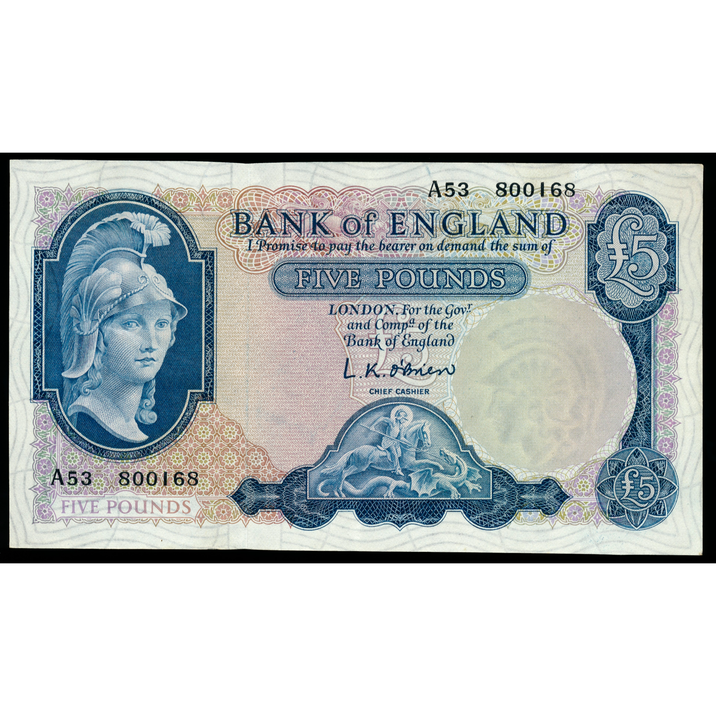 ENGLAND P.371 B277 1957-1961 First series O'Brien £5 EF A53