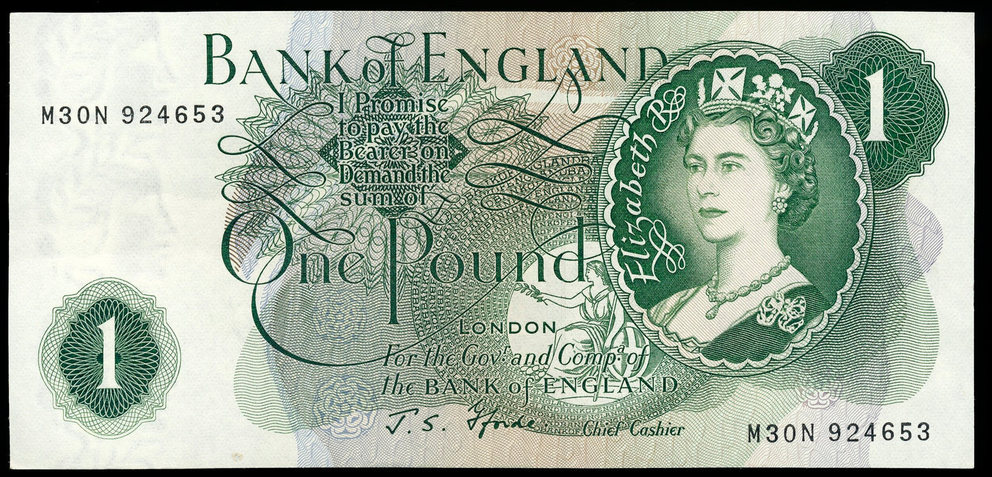 ENGLAND P.374f B304 1966-1970 Replacement Fforde £1 M30N CHOICE UNC 64