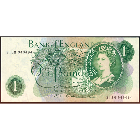 ENGLAND P.374e B306 1966-1970 Fforde Replacement note £1 GEF S13M
