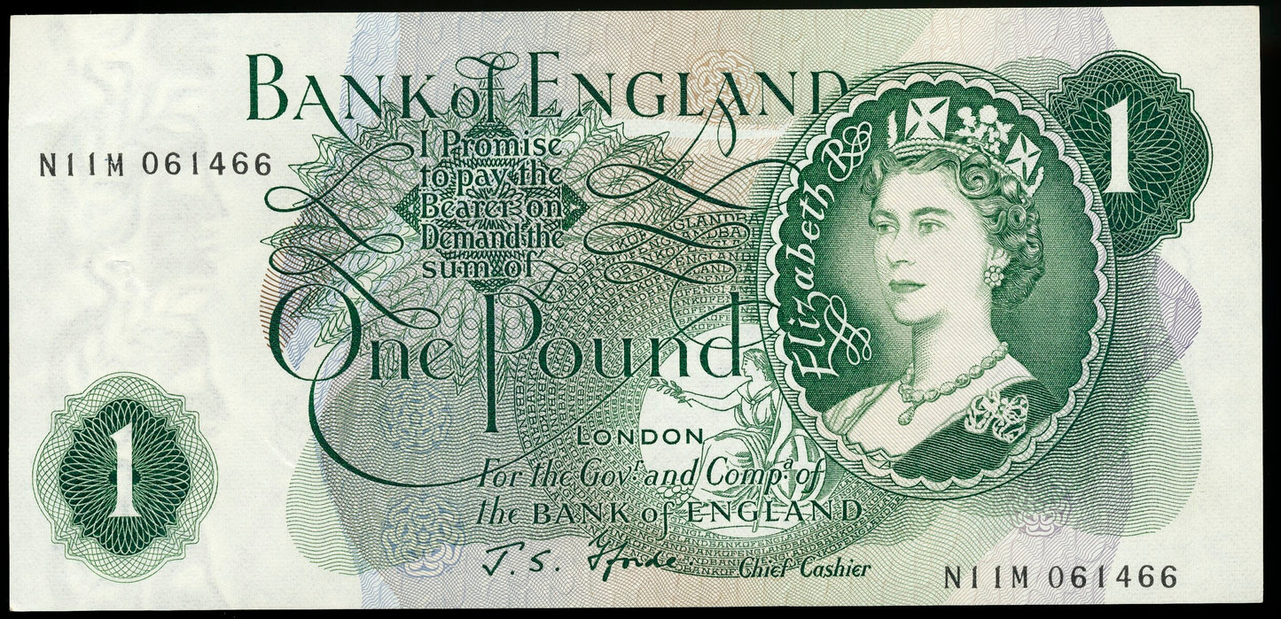 ENGLAND P.374f B308 1966-1970 Replacement Fforde £1 N11M CHOICE UNC 64 EPQ