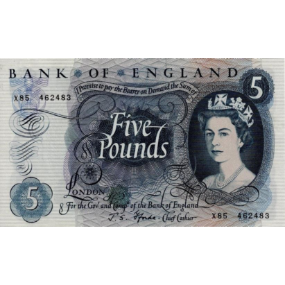 ENGLAND P.375b B312 1966-1970  Fforde £5 GEF X85