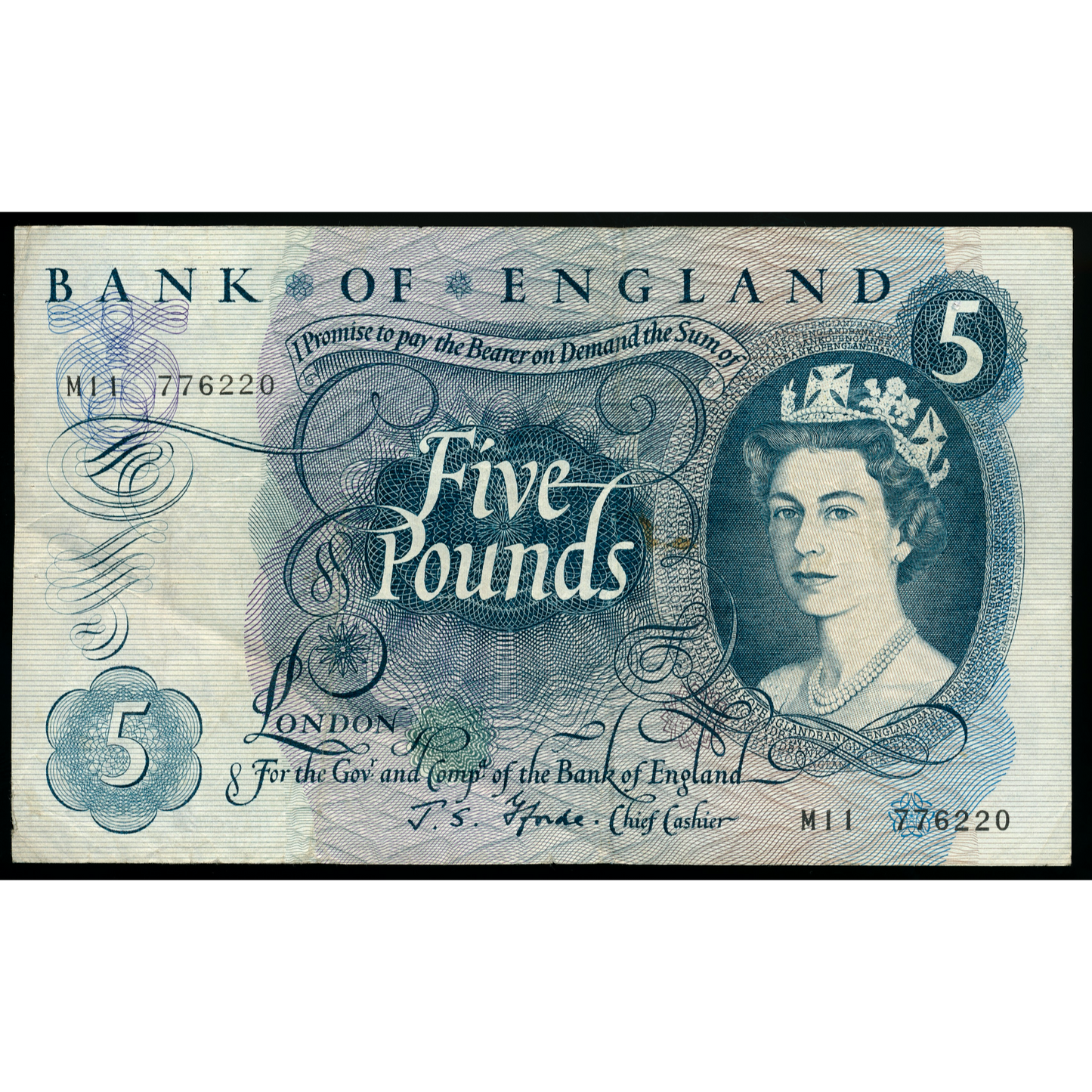 ENGLAND P.375b B313 1966-1970 Replacement Fforde £5 Good fine M11