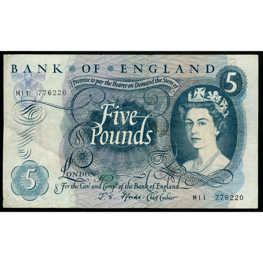 ENGLAND P.375b B313 1966-1970 Replacement Fforde £5 Good fine M11