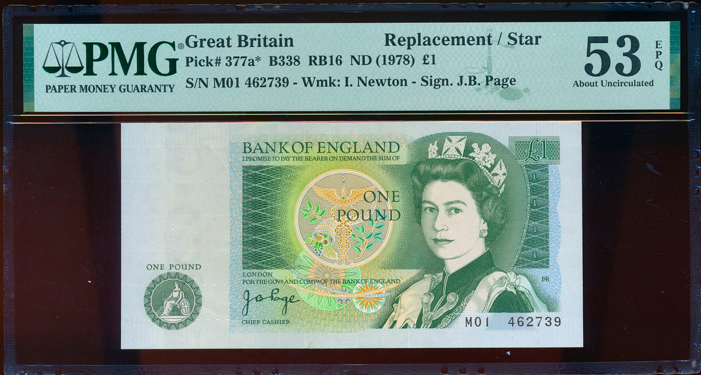 ENGLAND P.377a B338 1978-1980 Page Replacement £1 M01 53EPQ AUNC