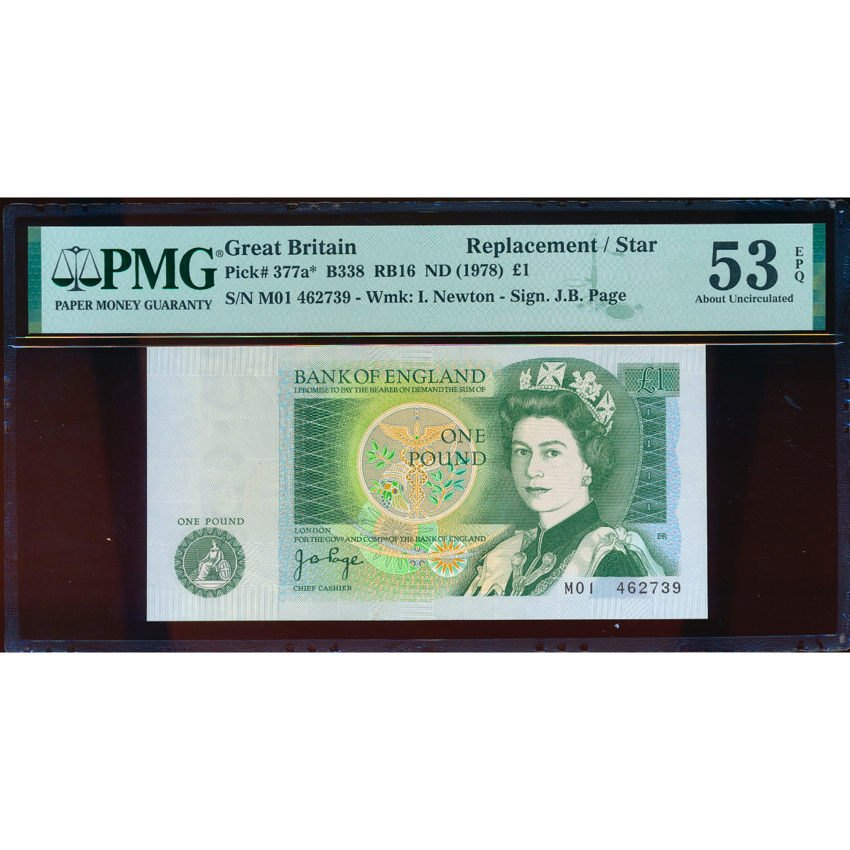 ENGLAND P.377a B338 1978-1980 Page Replacement £1 M01 53EPQ AUNC