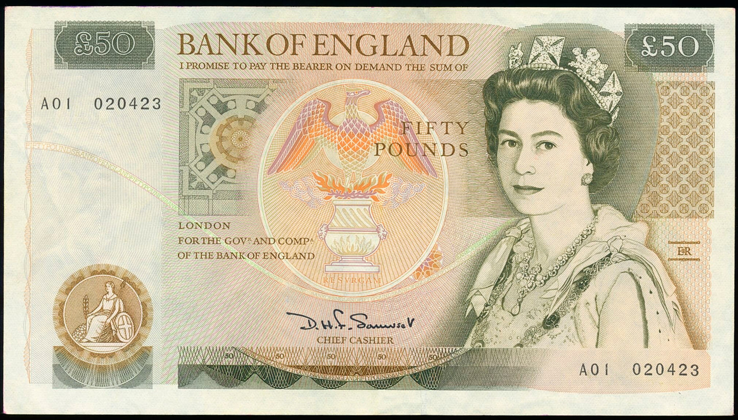 ENGLAND P.381a B352 1981-1988 Somerset First run £50 A01 AUNC 53