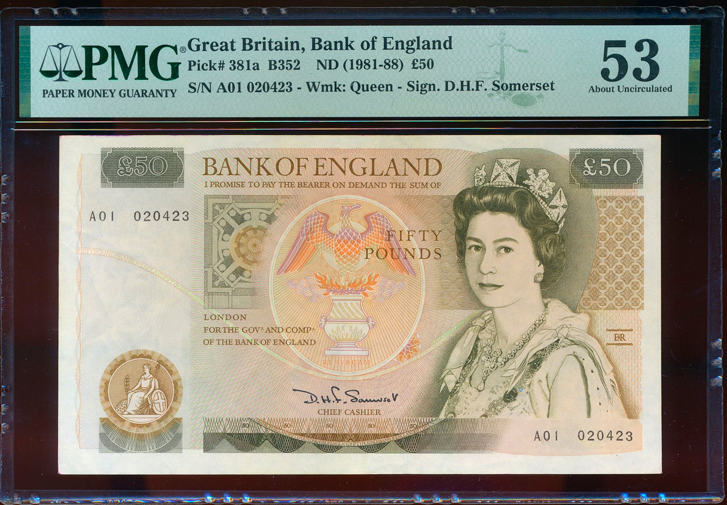 ENGLAND P.381a B352 1981-1988 Somerset First run £50 A01 AUNC 53