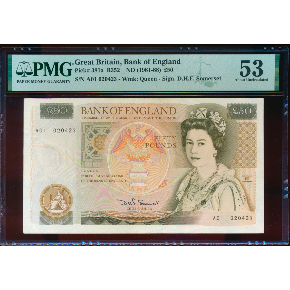 ENGLAND P.381a B352 1981-1988 Somerset First run £50 A01 AUNC 53