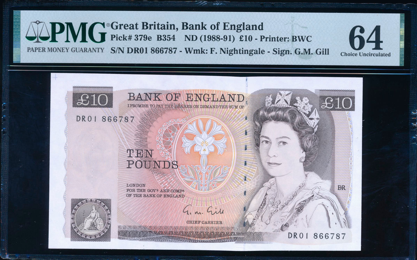 ENGLAND P.379e B354 1988-1991 Gill First run DR01 £10 CHOICE UNC 64 PMG