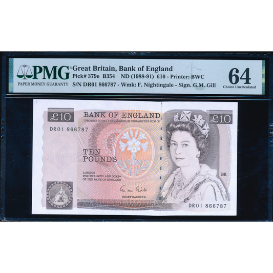 ENGLAND P.379e B354 1988-1991 Gill First run DR01 £10 CHOICE UNC 64 PMG