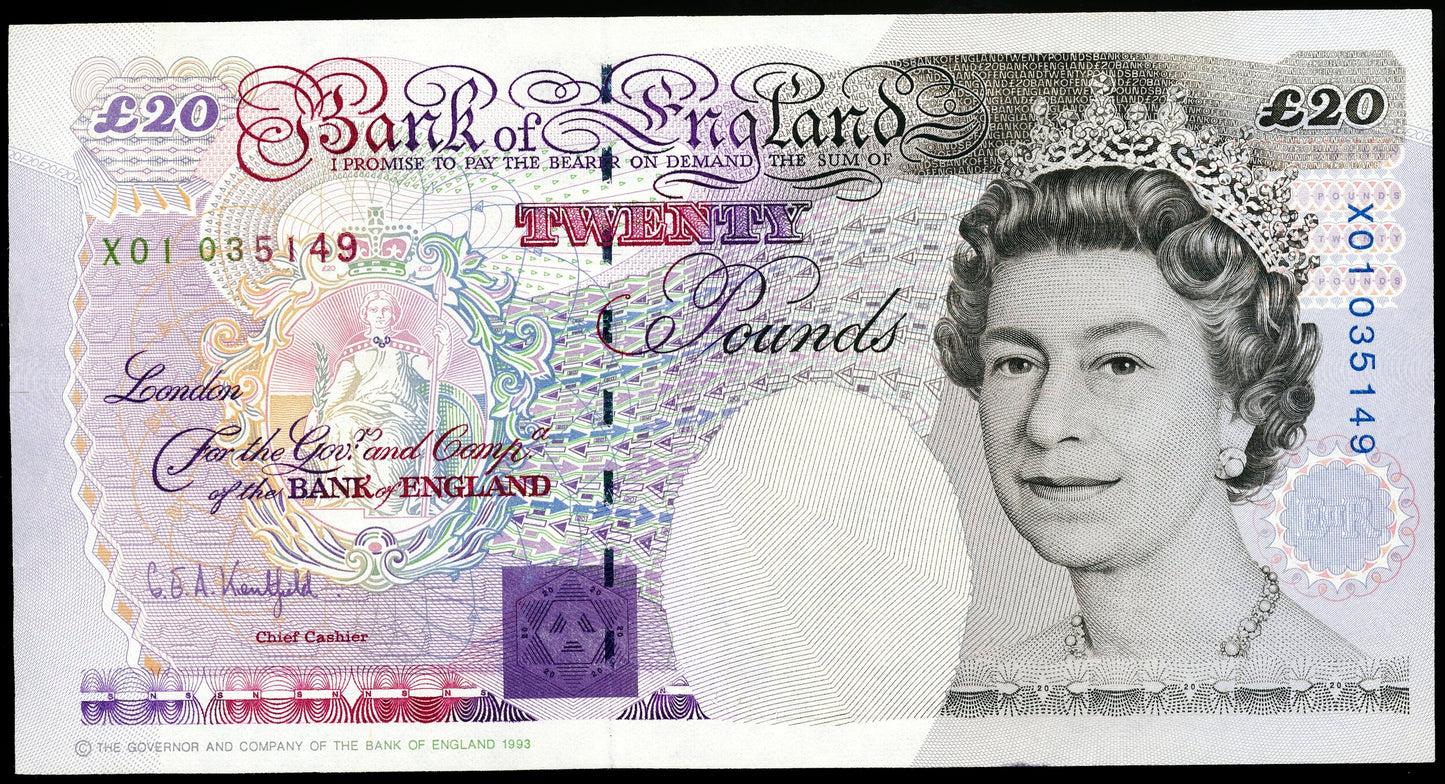 ENGLAND P.387a B374 1991-1993 Kentfield First run £20 X01 Choice UNC 64