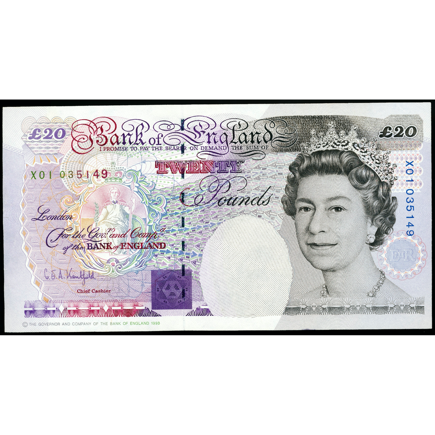 ENGLAND P.387a B374 1991-1993 Kentfield First run £20 X01 Choice UNC 64