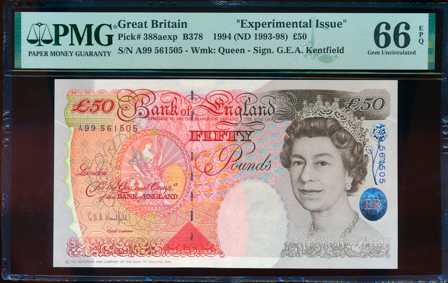 ENGLAND P.388a B378 1993-1998 Kentfield Experimental £50 A99 66EPQ GEM UNC