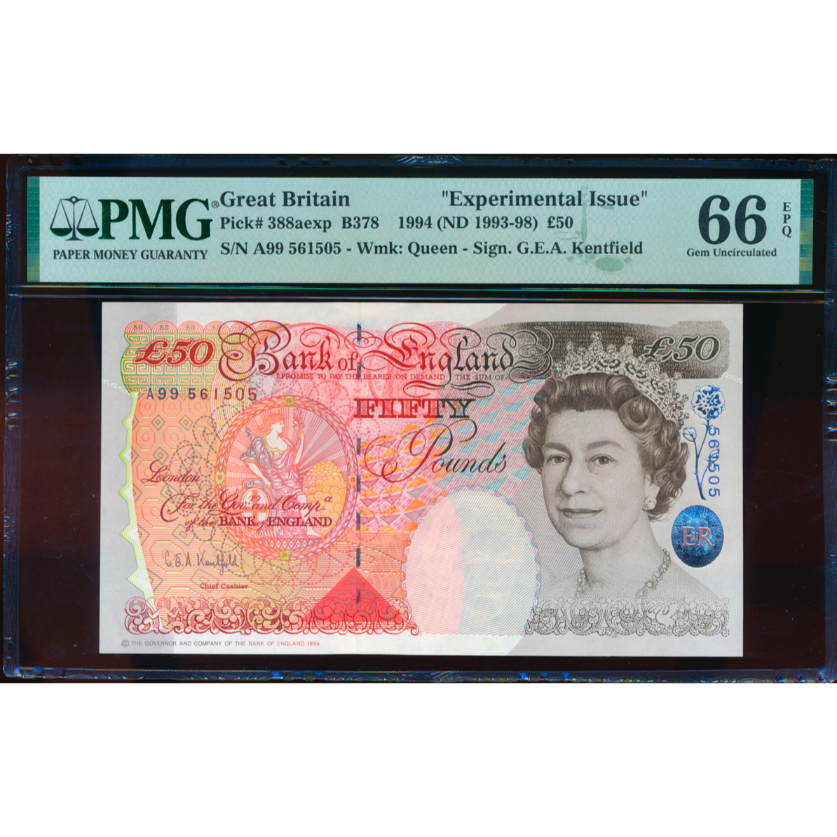 ENGLAND P.388a B378 1993-1998 Kentfield Experimental £50 A99 66EPQ GEM UNC