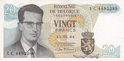 BELGIUM P.138 1964 20 Francs AUNC+