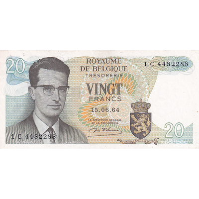 BELGIUM P.138 1964 20 Francs AUNC+