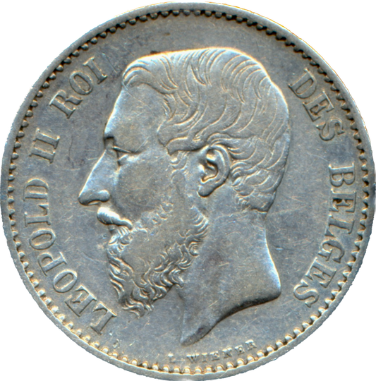 Belgium KM28.1 1867 Silver franc GVF