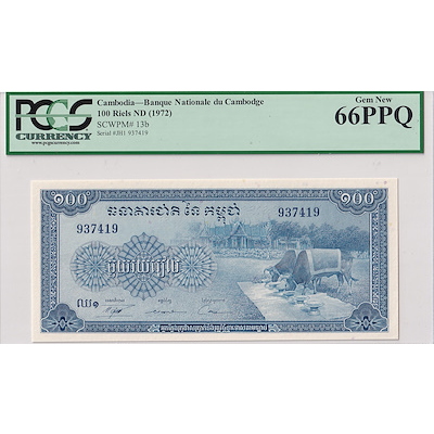CAMBODIA P13b 1972 100 Riels 66 PPQ UNC
