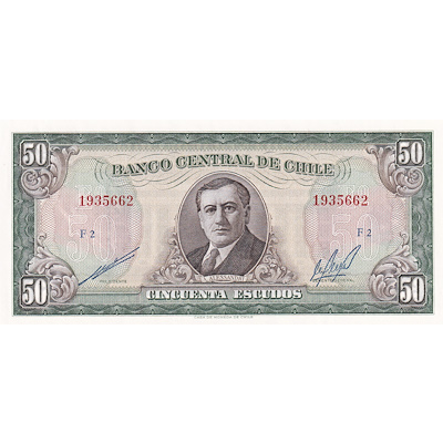 CHILE P.140b 50 Escudo 1962-1970 BANKNOTE UNC